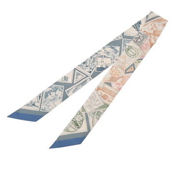 エルメス ツイリー LE PHILATELISTE DU FAUBOURG ホワイト/ブルーグレー系/マルチカラー シルク100％ レディース 【未使用】【other】