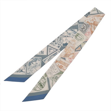 エルメス ツイリー LE PHILATELISTE DU FAUBOURG ホワイト/ブルーグレー系/マルチカラー シルク100％ レディース 【未使用】【other】
