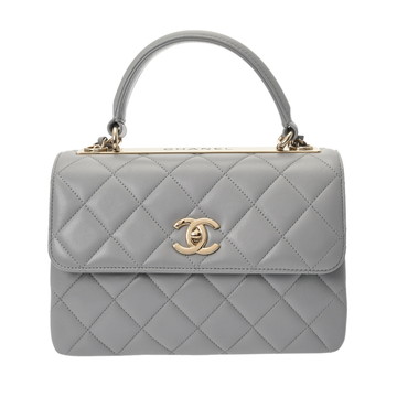 シャネル トレンディCC トップハンドル フラップ バッグ ライトグレ― A92236 ラムスキン レディース バッグ 【中古】【bag】