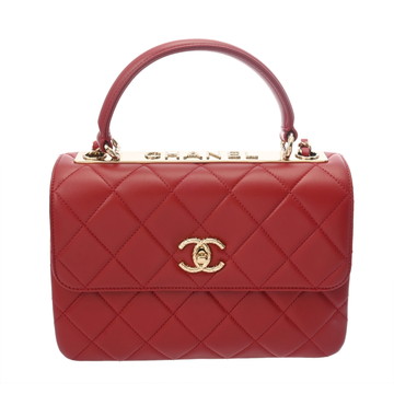 シャネル トレンディCC トップハンドル フラップバッグ レッド A92236 ラムスキン レディース バッグ 【中古】【bag】