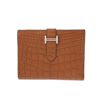 エルメス ベアン コンパクト ゴールド アリゲーターマット レディース 財布 【中古】【purse】