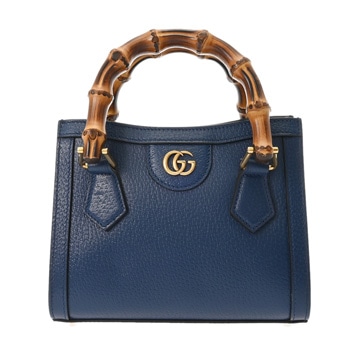 グッチ ミニ トートバッグ ダイアナ 2WAY ブルー 702732 レザー/バンブー レディース バッグ 【中古】【bag】