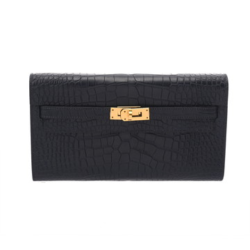 エルメス ケリーウォレット ロングトゥーゴー ブルーニュイ アリゲーターマット レディース 財布 【中古】【purse】