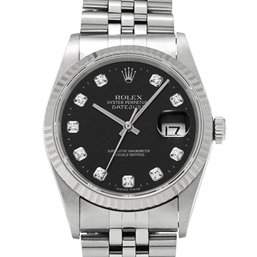 ロレックス デイトジャスト 16234G ブラック/ダイヤモンド メンズ 時計 【中古】【wristwatch】