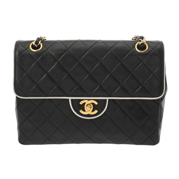 シャネル マトラッセ SフラップWチェーンショルダー ブラック ラムスキン レディース バッグ 【中古】【bag】