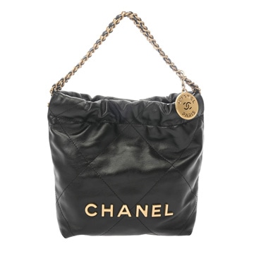 シャネル ミニ ハンドバッグ CHANEL22 ブラック AS3980 シャイニーカーフスキン レディース バッグ 【中古】【bag】