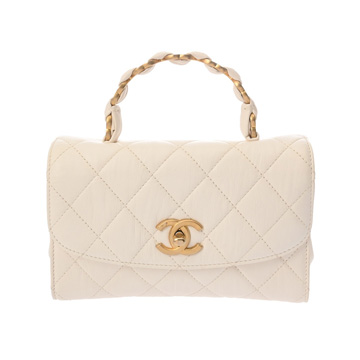 シャネル マトラッセ トップハンドル ミニ フラップバッグ ホワイト AS2478 シャイニークランブルカーフスキン レディース バッグ 【中古】【bag】