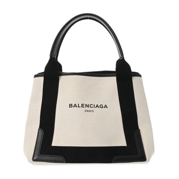 バレンシアガ ネイビーカバス S ホワイト/ブラック 339933 キャンバス/レザー レディース バッグ 【中古】【bag】