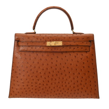 エルメス ケリー35 外縫い ゴールド オーストリッチ レディース バッグ 【中古】【bag】