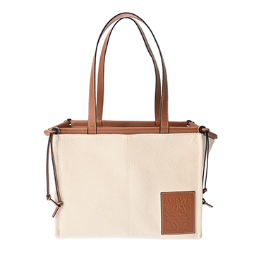 ロエベ クッショントート スモール ナチュラル/ブラウン 330.02AB90 コットンキャンバス/レザー レディース バッグ 【中古】【bag】