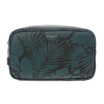 サンローラン スモールグルーミングケース ブラック/グリーン GUE650125.0521 グレインドプードルエンボスレザー レディース 【中古】【bag】