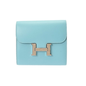 エルメス コンスタンス コンパクト ブルーアトール ヴォータデラクト/リザード ユニセックス 財布 【中古】【purse】