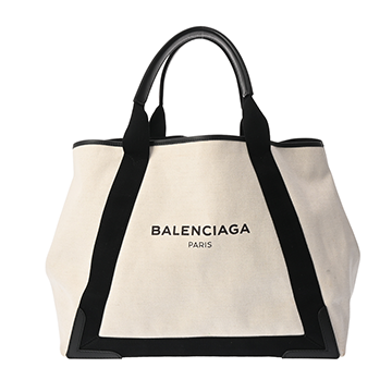 バレンシアガ ネイビーカバス M ホワイト/ブラック 339936 キャンバス/レザー レディース バッグ 【中古】【bag】