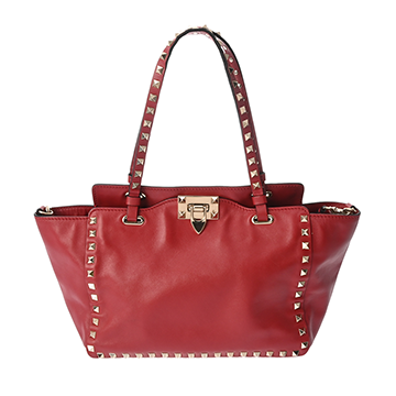ヴァレンティノ ロックスタッズ 2WAY トートバッグ レッド レザー レディース バッグ 【中古】【bag】