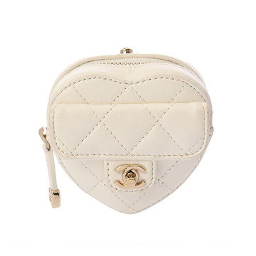 シャネル マトラッセ ハートチェーン ホワイト AP2783 ラムスキン レディース 財布 【中古】【purse】