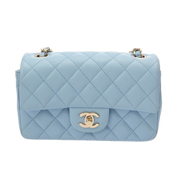 シャネル ミニ クラシック ハンドバッグ 20cm ライトブルー A69900 ラムスキン レディース バッグ 【中古】【bag】