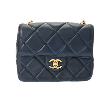 シャネル マトラッセ スモールフラップバッグ ダークブルー系 ラムスキン レディース バッグ 【中古】【bag】