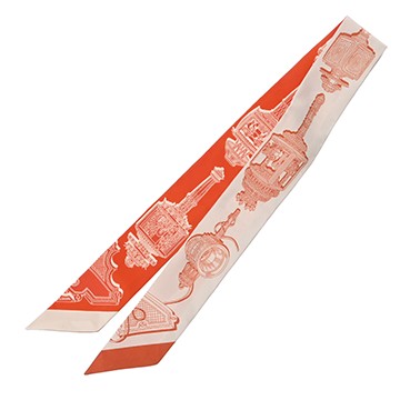 エルメス ツイリー MERVEILLEUSES LANTERNES ライトグレー系/オレンジ 063081S シルク100％ レディース 【未使用】【other】