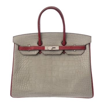 エルメス バーキン 35 SPオーダー パールグレー/ルージュアッシュ アリゲーターマット レディース バッグ 【中古】【bag】