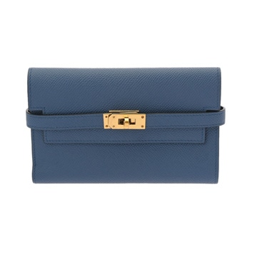 エルメス ケリーウォレット コンバイン ミディアム ブルーブライトン ヴォーエプソン レディース 財布 【中古】【purse】
