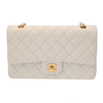 シャネル マトラッセ Wフラップ Wチェーンショルダー 25 ホワイト A01112 ラムスキン レディース バッグ 【中古】【bag】