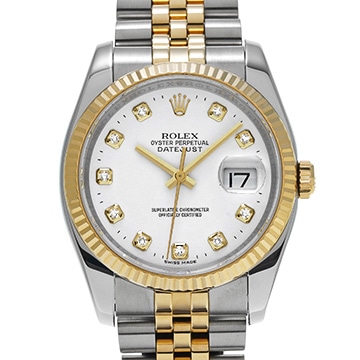ロレックス デイトジャスト 36 116233G ホワイト/ダイヤモンド メンズ 時計 【中古】【wristwatch】