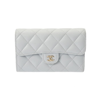 シャネル マトラッセ クラシック ミディアム フラップ ウォレット ライトブルー/ゴールド金具 AP0232 グレインドカーフスキン レディース 財布 【中古】【purse】