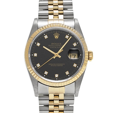 ロレックス デイトジャスト 16233G ブラック/ダイヤモンド メンズ 時計 【中古】【wristwatch】
