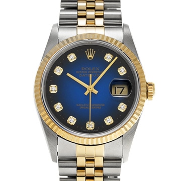 ロレックス デイトジャスト 16233G ブルー・グラデーション/ダイヤモンド メンズ 時計 【中古】【wristwatch】