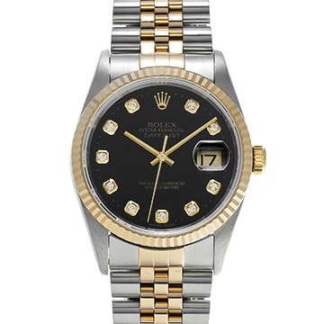 ロレックス デイトジャスト 36 16233G ブラック/ダイヤモンド メンズ 時計 【中古】【wristwatch】