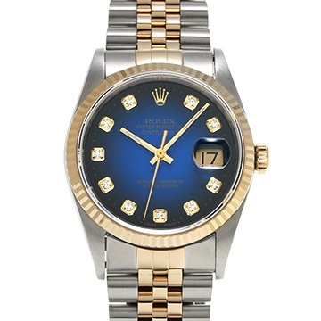 ロレックス デイトジャスト 16233G ブルー・グラデーション/ダイヤモンド メンズ 時計 【中古】【wristwatch】