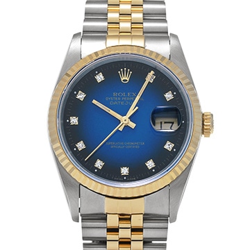 ロレックス デイトジャスト 16233G ブルー・グラデーション/ダイヤモンド メンズ 時計 【中古】【wristwatch】