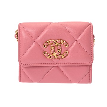 シャネル CHANEL19 チェーンコインパース ピンク AP1787 ラムスキン レディース 財布 【中古】【purse】