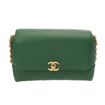シャネル マトラッセ チェーンショルダー グリーン カーフスキン レディース バッグ 【中古】【bag】