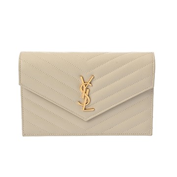 サンローラン モノグラムエンベローブ チェーンウォレット  ホワイト INN393953.0222 グレインドレザー レディース バッグ 【中古】【bag】