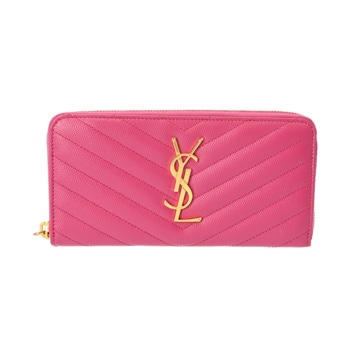 サンローラン モノグラム フルジップウォレット ピンク INN358094･0621 グレインドプードルエンボスレザー レディース 財布 【中古】【purse】