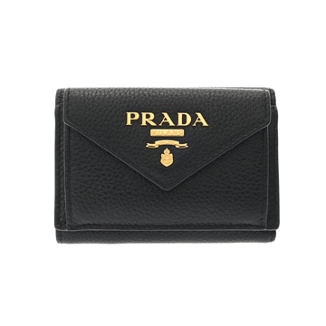プラダ コンパクトウォレット ブラック 1MH021 レザー レディース 財布 【中古】【purse】
