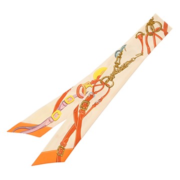 エルメス ツイリー BRIDES DE GALA APPLIQUE クリーム系/オレンジ 063940S シルク100％ レディース 【未使用】【other】