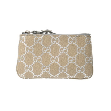 グッチ GGエンブレム キーポーチ ライトベージュ/メタリックシルバー 819113 0416 コーティングファブリック/レザー ユニセックス 財布 【中古】【purse】