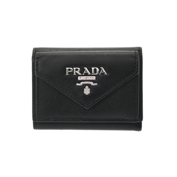 プラダ コンパクトウォレット ブラック 1MH021 サフィアーノレザー レディース 財布 【中古】【purse】