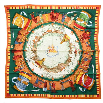 エルメス カレ90 PRIERES AU VENT マルチカラー シルク100％ レディース 【中古】【other】