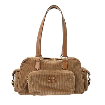 ミュウミュウ ポケット トップハンドル バッグ シナモン 5BB179 コーデュロイ/ナッパレザー レディース バッグ 【中古】【bag】