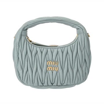 ミュウミュウ ワンダー ホーボーバッグ  パウダーブルー 5BC125 マテラッセレザー レディース バッグ 【中古】【bag】