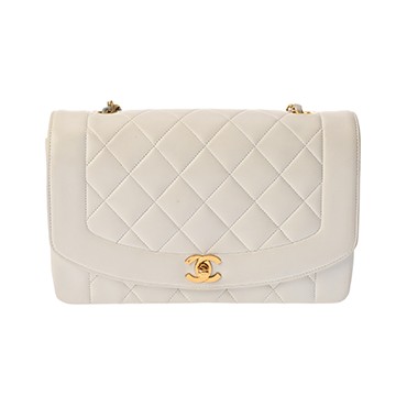 シャネル ダイアナ チェーンショルダー 25cm  ホワイト A01165 ラムスキン レディース バッグ 【中古】【bag】