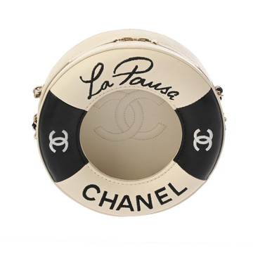 シャネル チェーンショルダー LA PAUSA 2019年 ランウェイクルーズコレクション ホワイト/ブラック カーフスキン レディース バッグ 【中古】【bag】