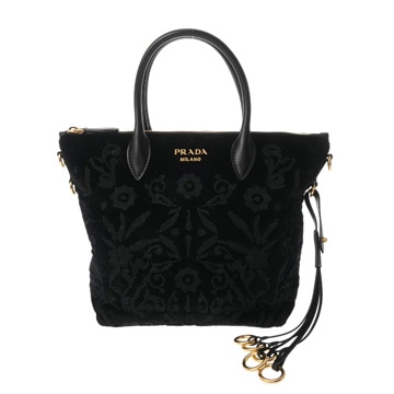 プラダ 2Wayトートバッグ ブラック 1BA073 ベロア/レザー レディース バッグ 【中古】【bag】