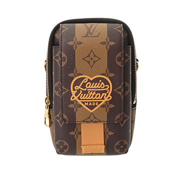 ルイ ヴィトン モノグラムストライプ(LVスクエアード) LV×NIGO ダブルフォンポーチ ブラウン M81005 コーティングキャンバス メンズ バッグ 【中古】【bag】