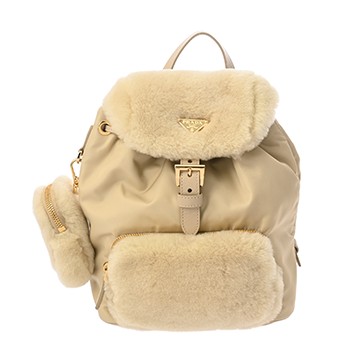 プラダ バックパック Re-Nylon イエローベージュ系 1BZ074 ナイロン/ナイロン/シアリング レディース バッグ 【中古】【bag】