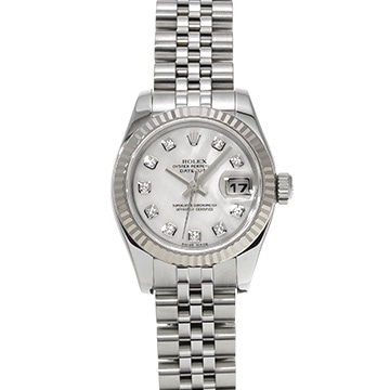 ロレックス デイトジャスト 179174NG ホワイトシェル/ダイヤモンド レディース 時計 【中古】【wristwatch】