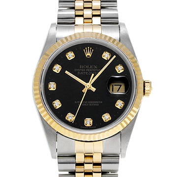 ロレックス デイトジャスト 36 16233G ブラック/ダイヤモンド メンズ 時計 【中古】【wristwatch】